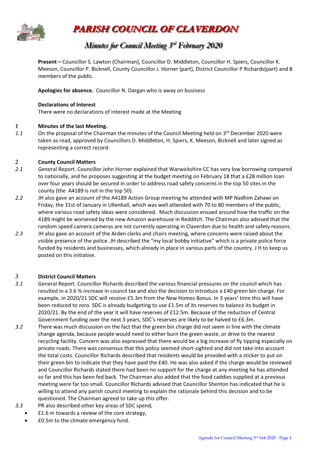 Agenda for Meeting of 4Th February 2008