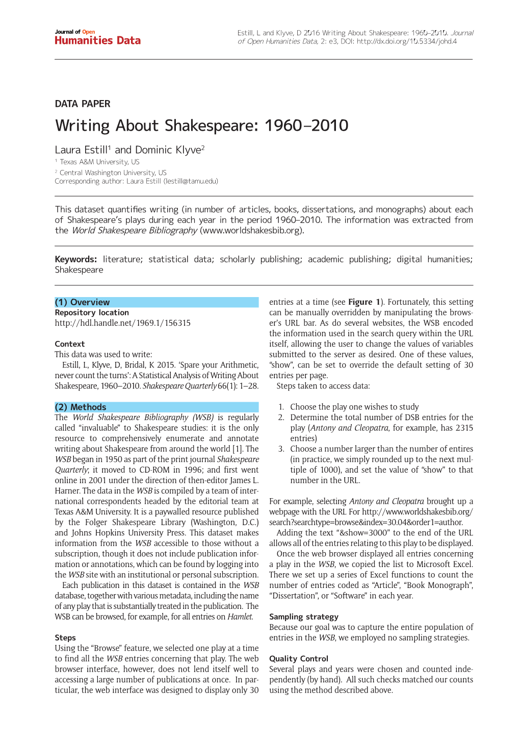 Writing About Shakespeare: 1960–2010