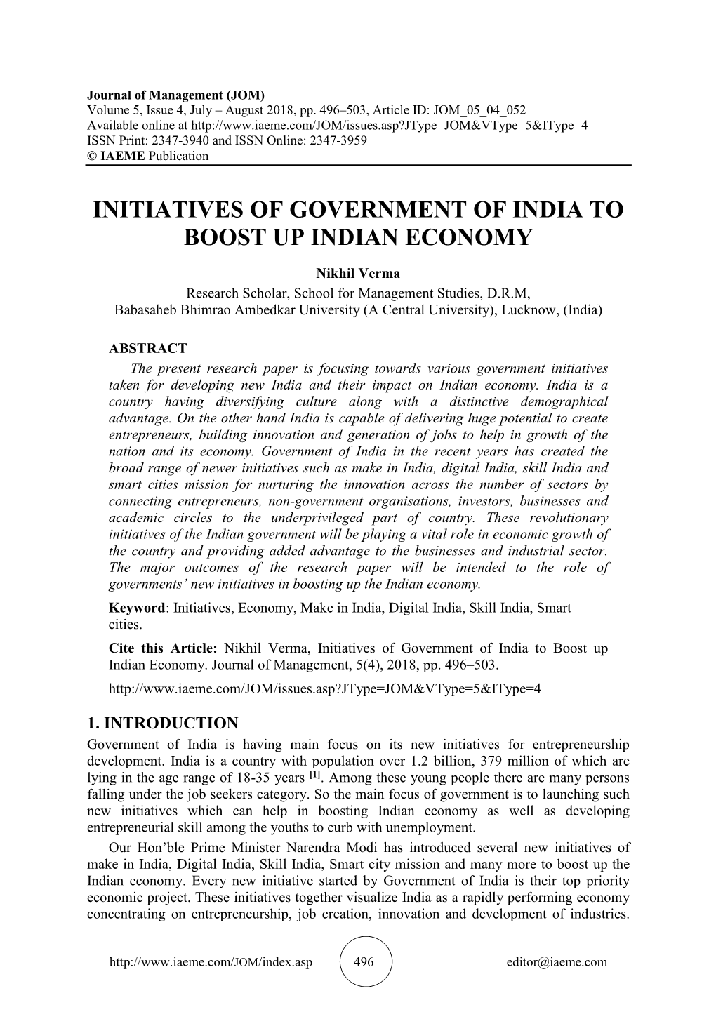 Initiatives of Government of India to Boost up Indian Economy