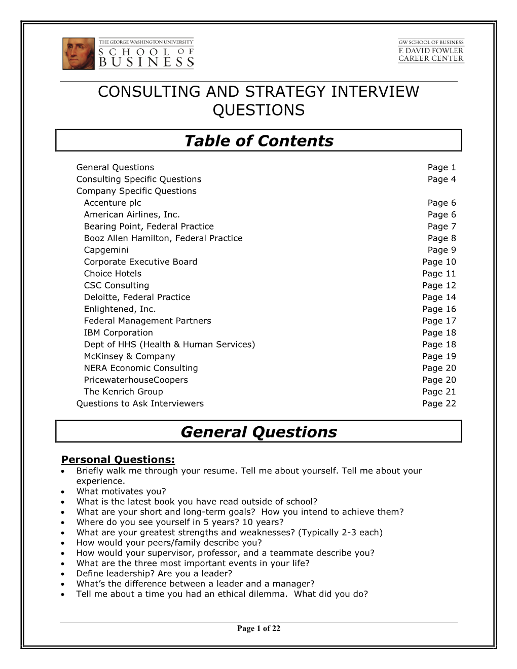 CONSULTING and STRATEGY INTERVIEW QUESTIONS Table Of