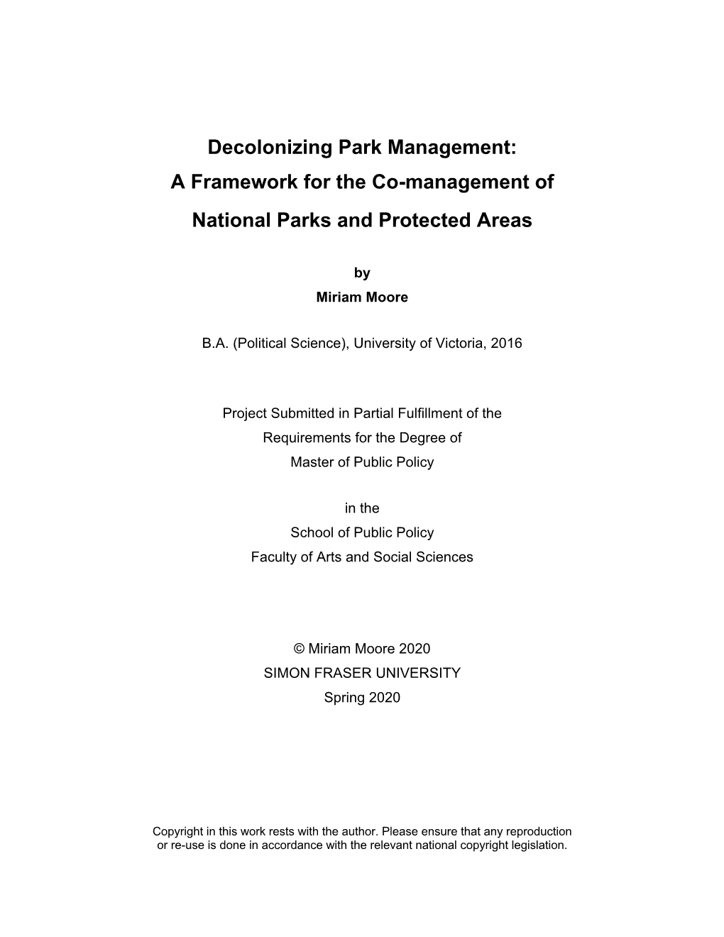 A Framework for the Co-Management of National Parks and Protected Areas