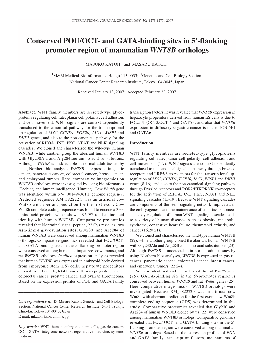 Flanking Promoter Region of Mammalian WNT8B Orthologs