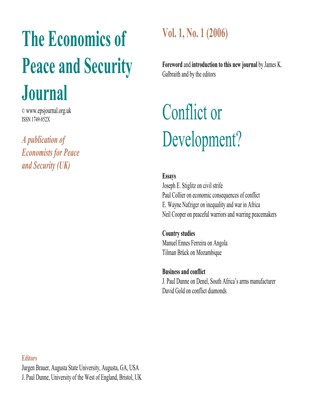 The Economics of Peace and Security Journal Conflict Or Development?