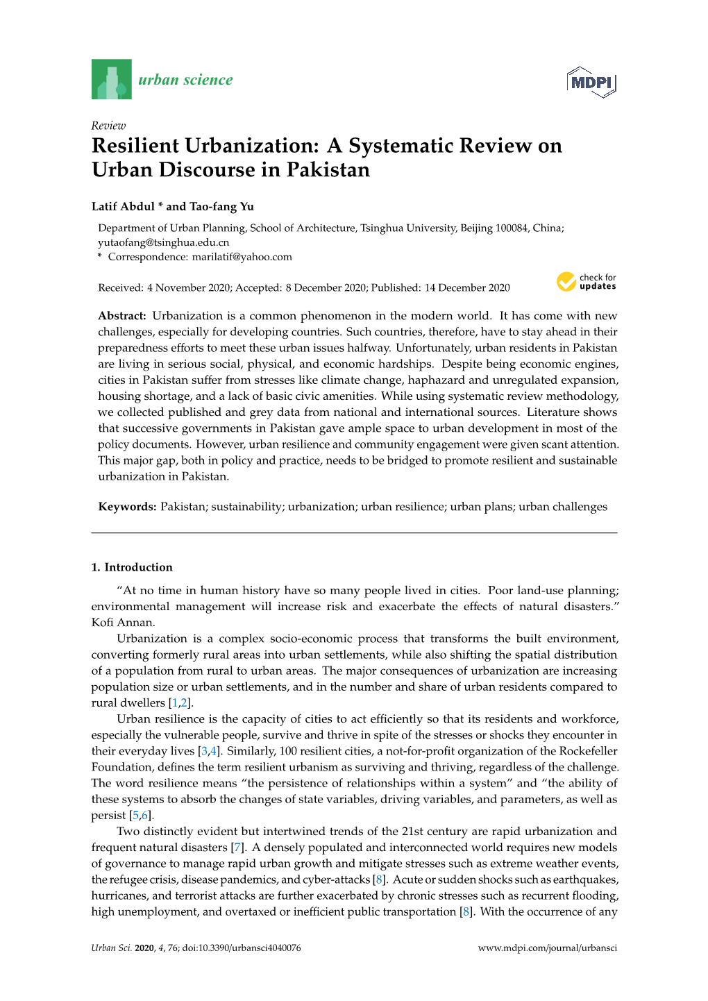 A Systematic Review on Urban Discourse in Pakistan