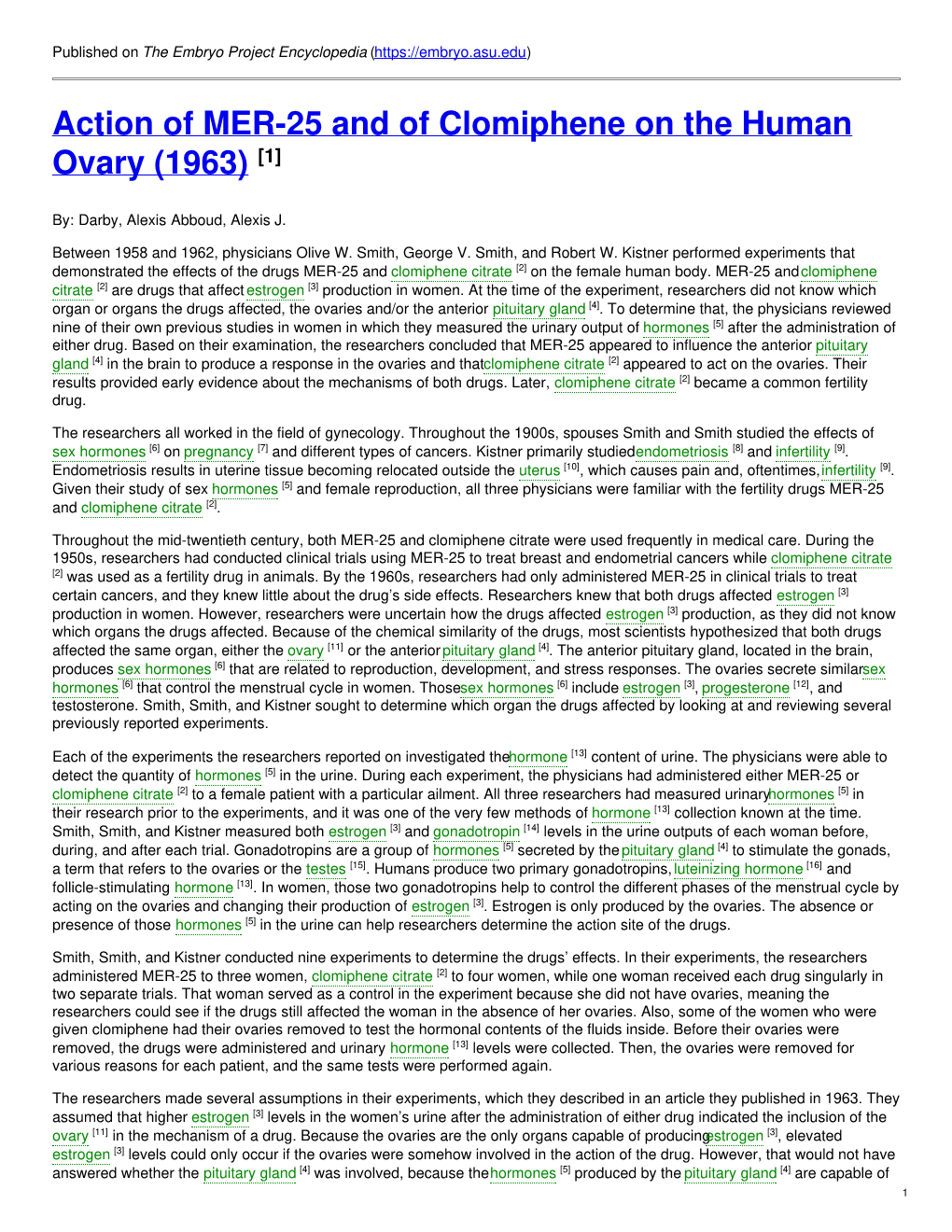 Action of MER-25 and of Clomiphene on the Human Ovary (1963) [1]