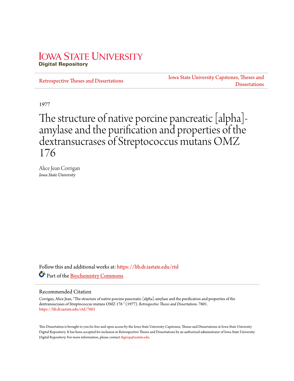 The Structure of Native Porcine Pancreatic [Alpha]-Amylase and The