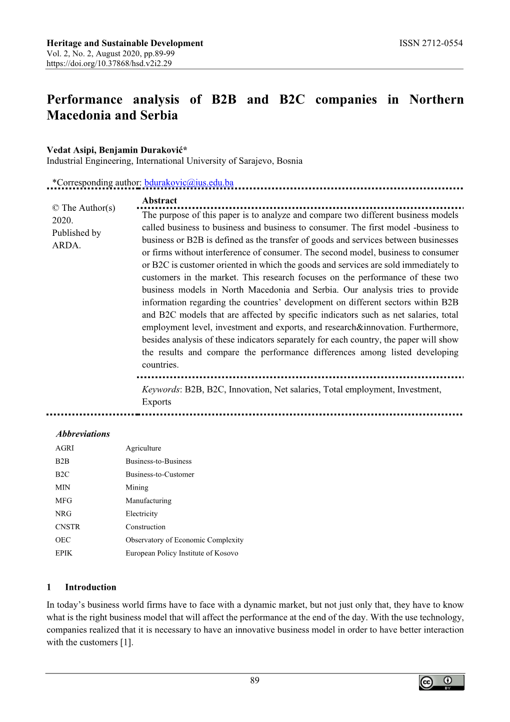 Performance Analysis of B2B and B2C Companies in Northern Macedonia and Serbia