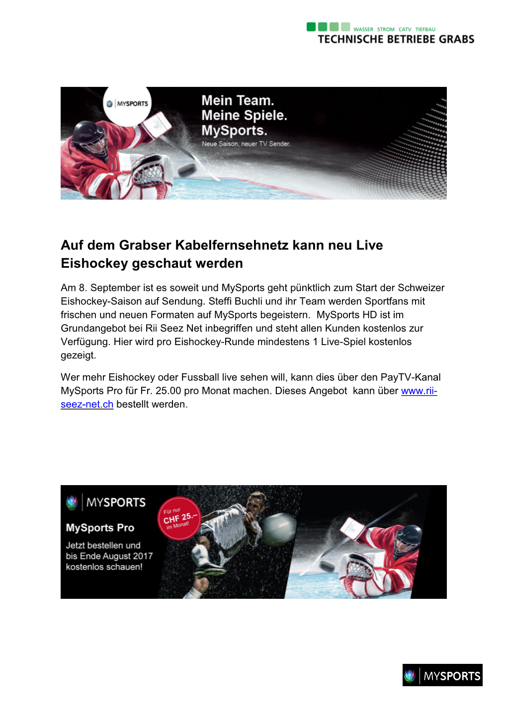 Auf Dem Grabser Kabelfernsehnetz Kann Neu Live Eishockey Geschaut Werden