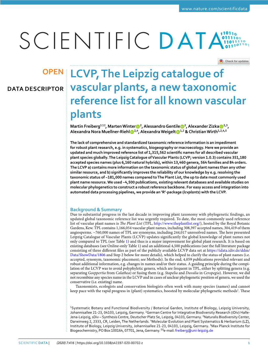 LCVP, the Leipzig Catalogue of Vascular Plants, a New Taxonomic