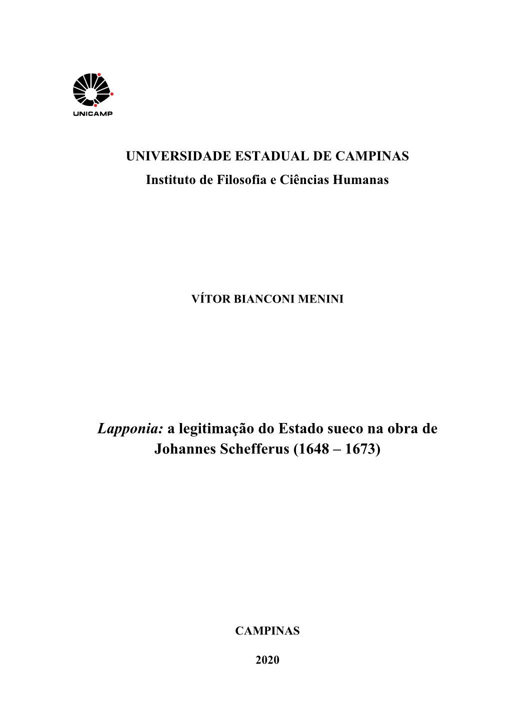 Lapponia: a Legitimação Do Estado Sueco Na Obra De Johannes Schefferus (1648 – 1673)