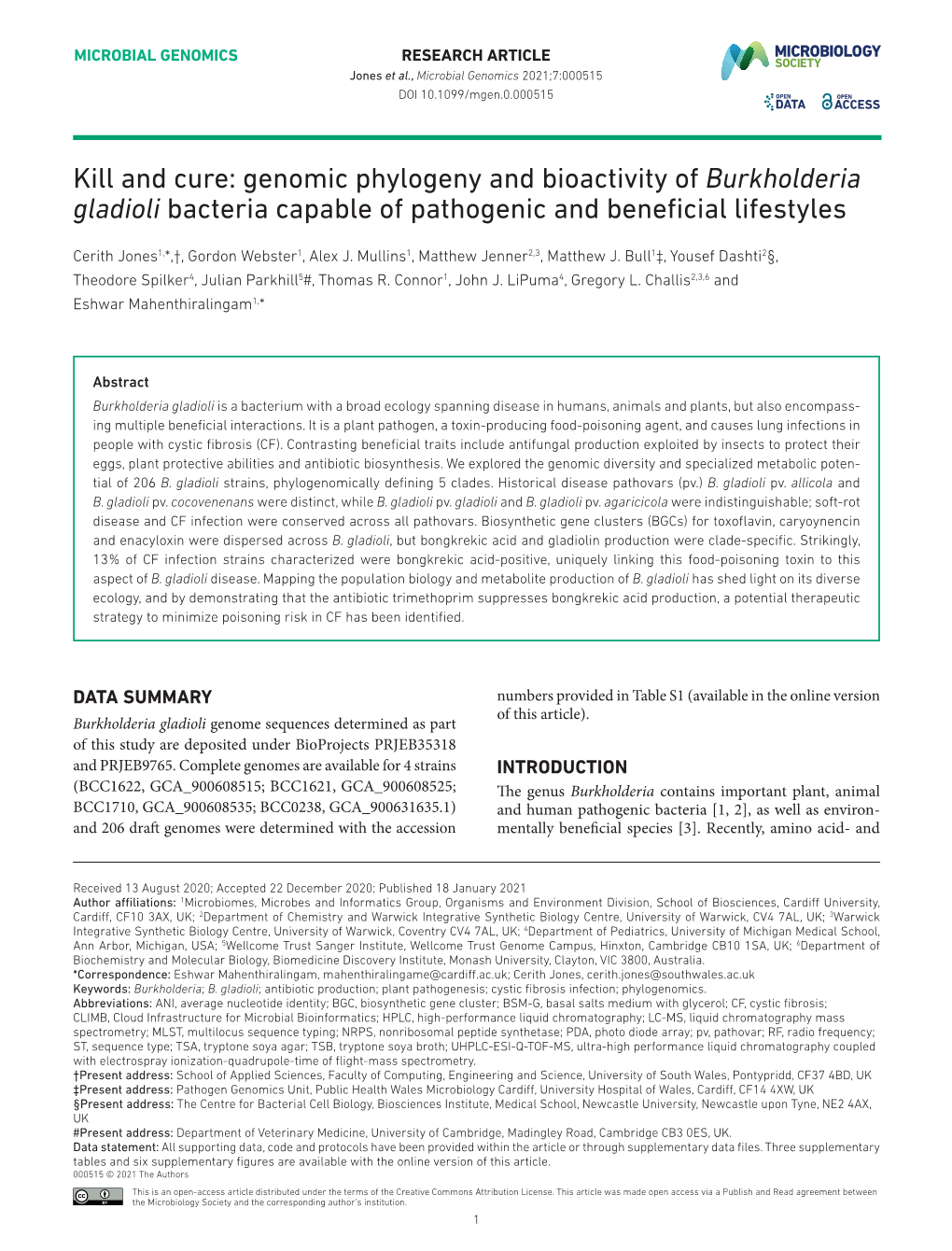 Burkholderia Gladioli Bacteria Capable of Pathogenic and Beneficial Lifestyles