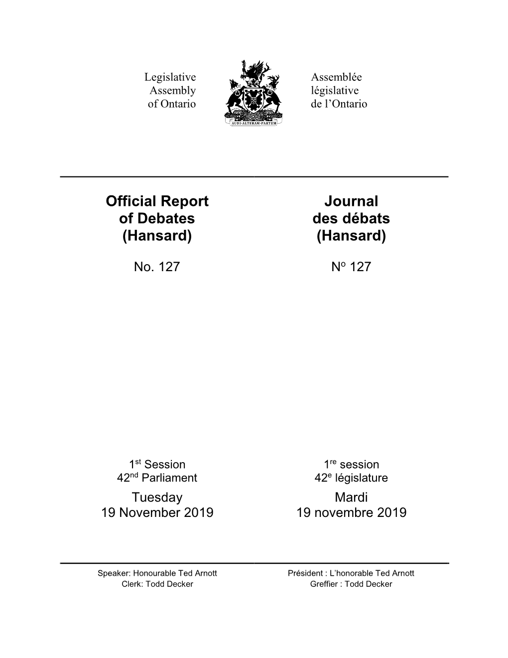 Official Report of Debates (Hansard) Journal Des Débats