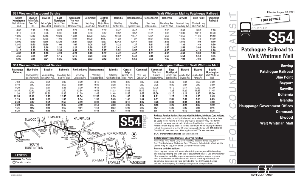 S54 Patchogue Railroad to Walt Whitman Mall