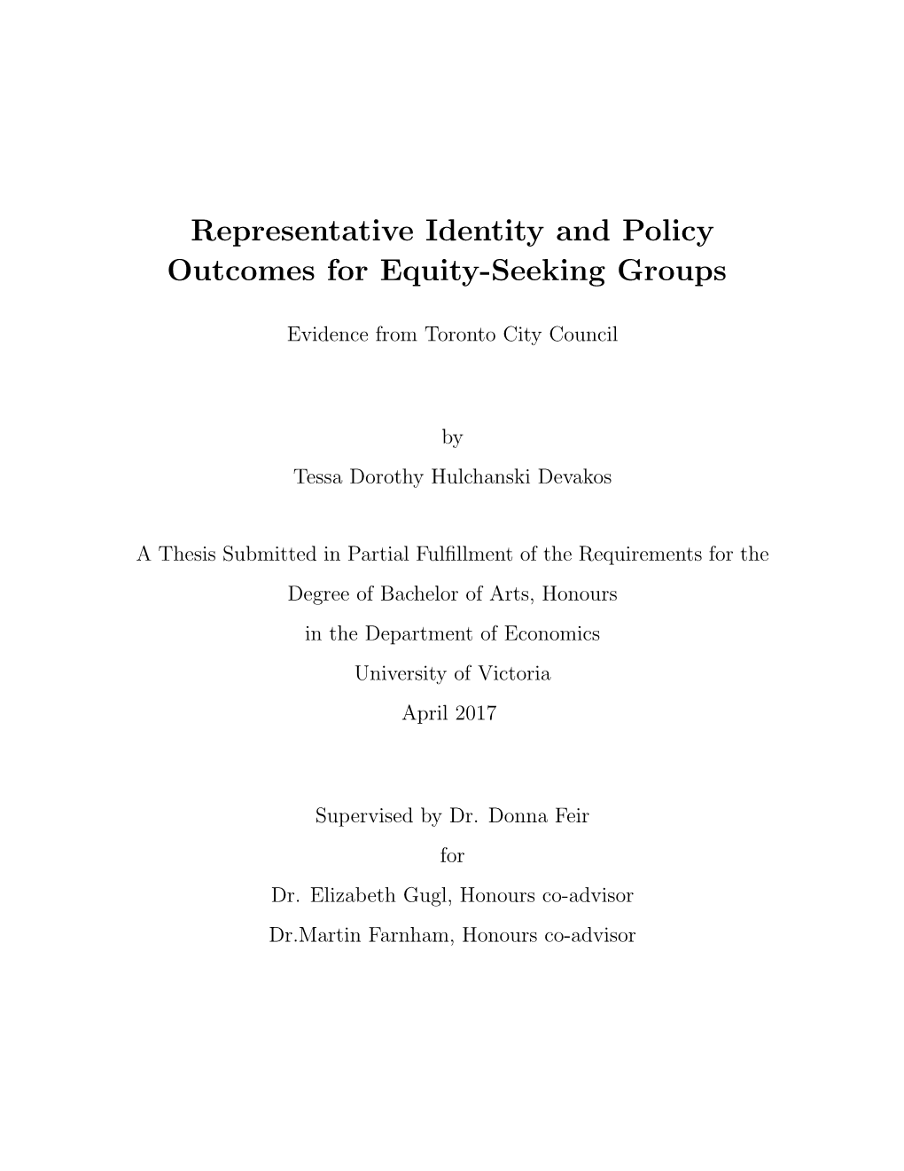 Representative Identity and Policy Outcomes for Equity-Seeking Groups