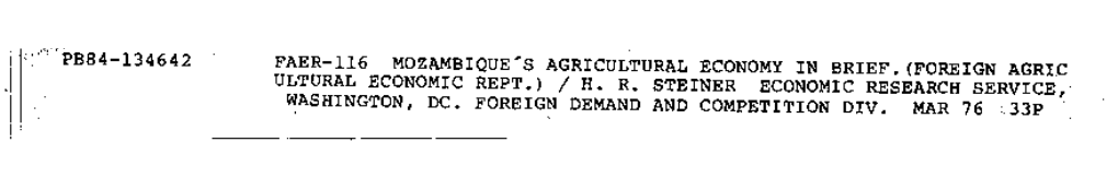 Mozambique's Agricultural Economy in Brief ..March 1976 7