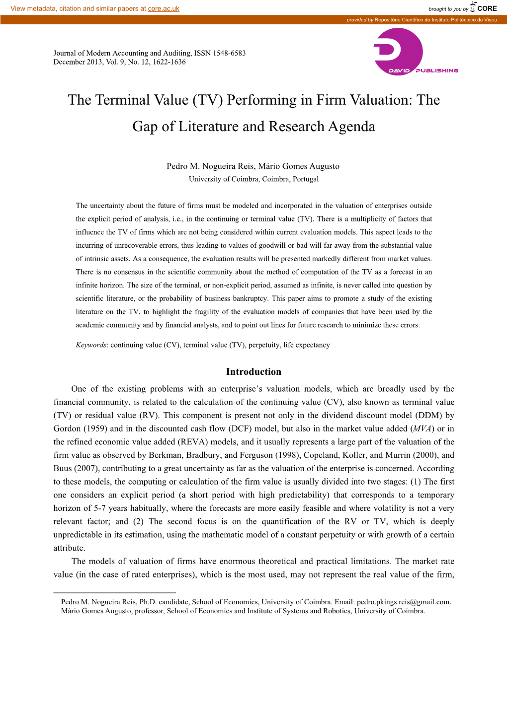 The Terminal Value (TV) Performing in Firm Valuation: the Gap of Literature and Research Agenda