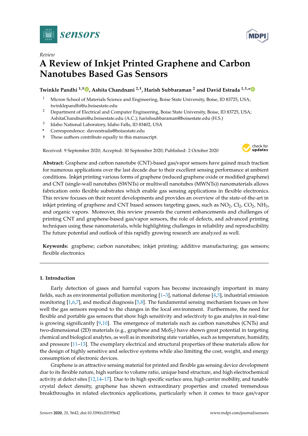 A Review of Inkjet Printed Graphene and Carbon Nanotubes Based Gas Sensors