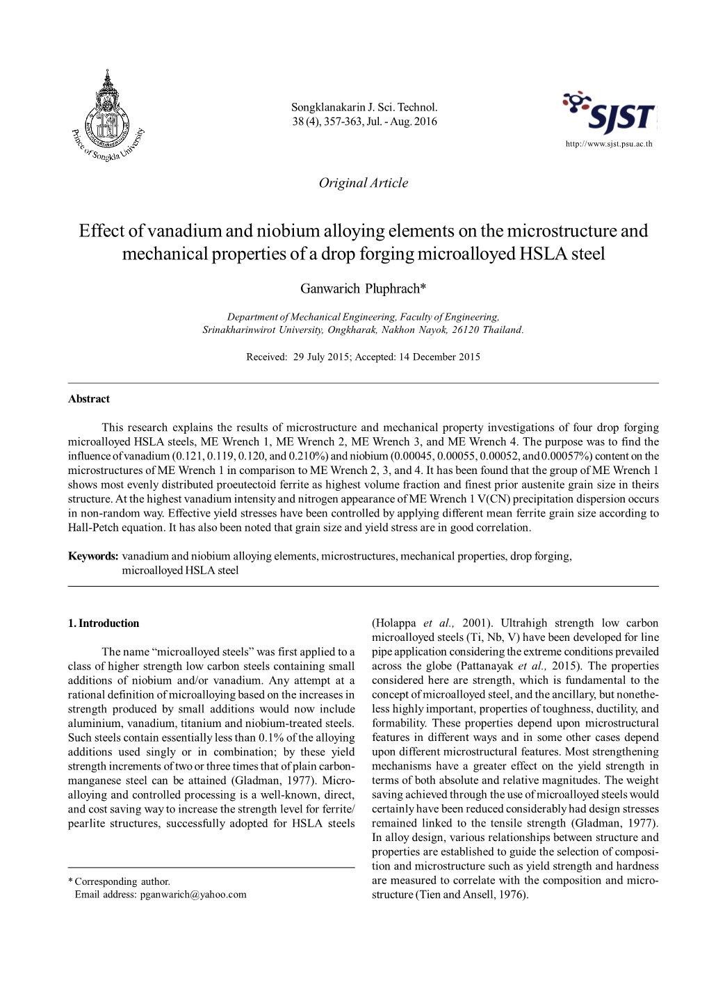 Effect of Vanadium and Niobium Alloying Elements on the Microstructure and Mechanical Properties of a Drop Forging Microalloyed HSLA Steel