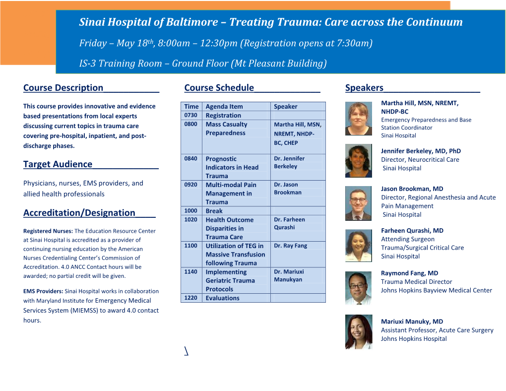 Sinai Hospital of Baltimore – Treating Trauma: Care Across the Continuum