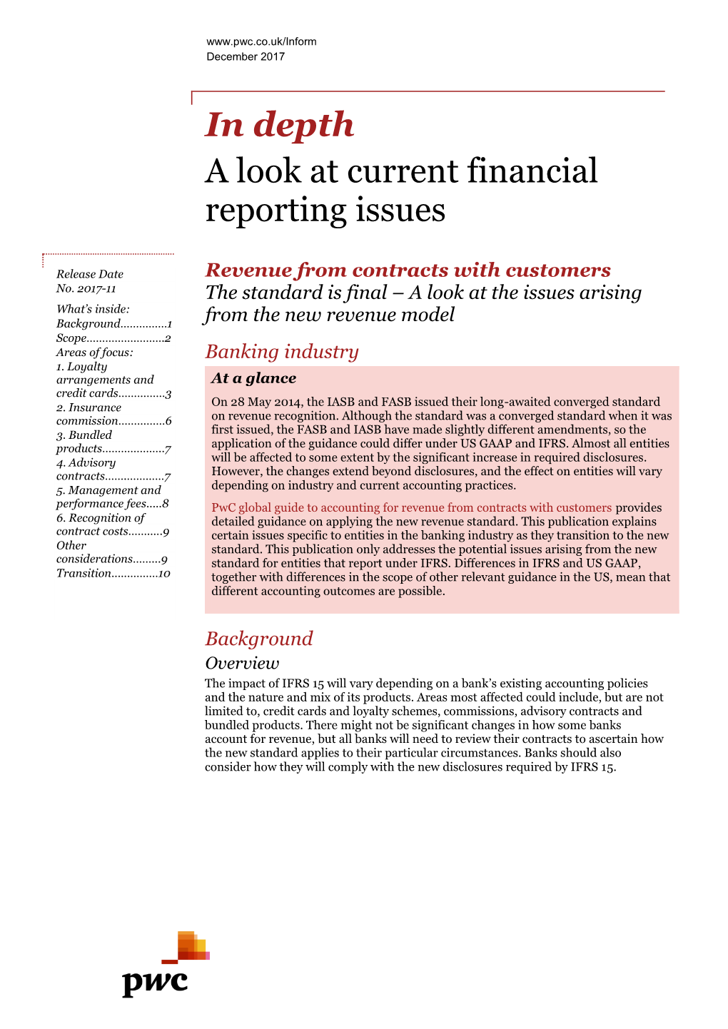In Depth IFRS 15 Industry Supplement – Banking