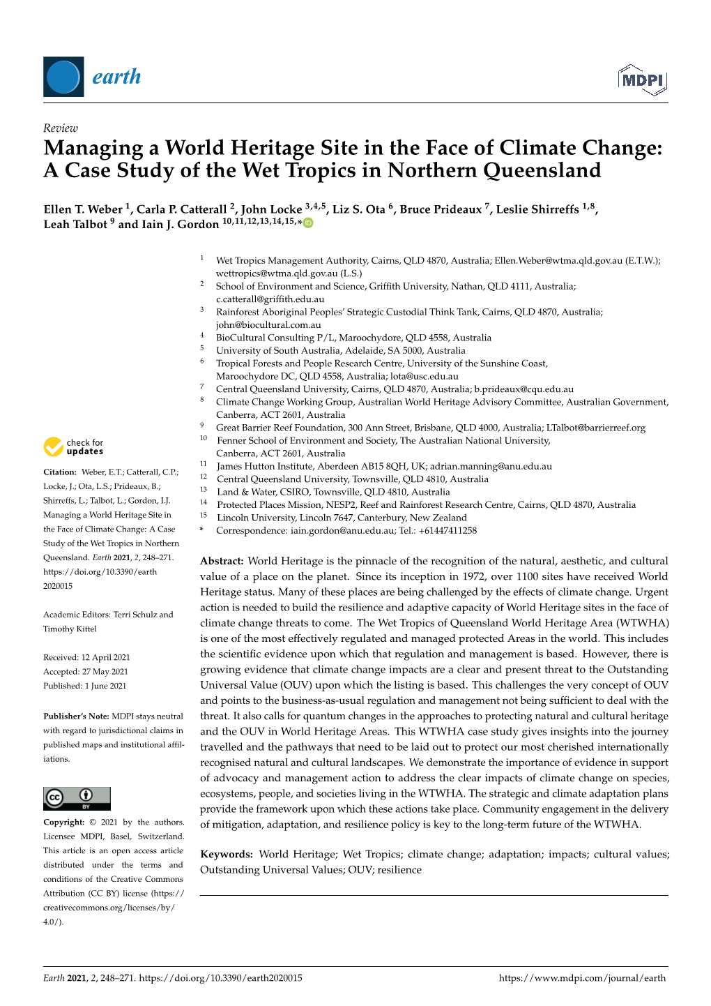 Managing a World Heritage Site in the Face of Climate Change: a Case Study of the Wet Tropics in Northern Queensland