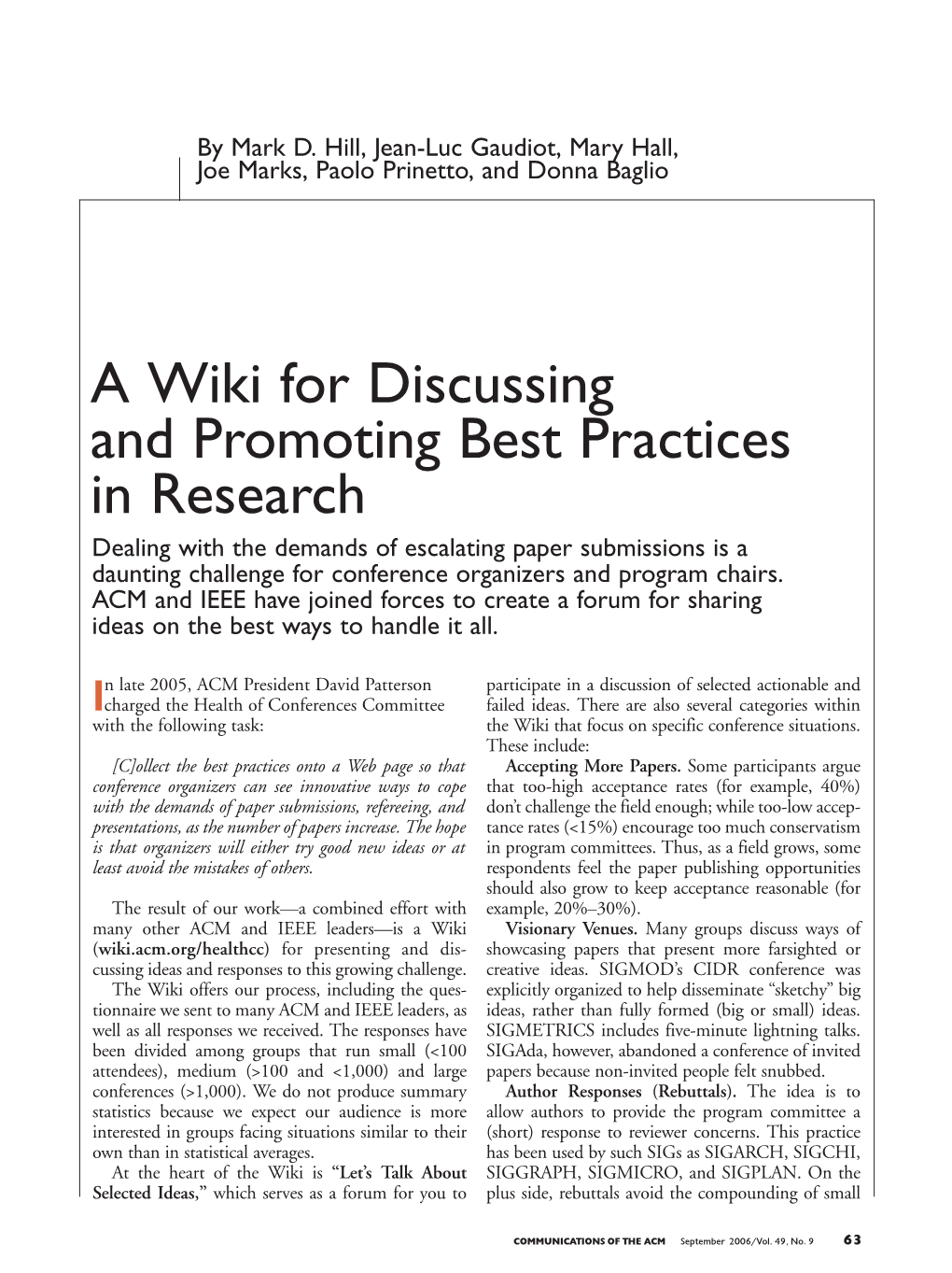 A Wiki for Discussing and Promoting Best Practices in Research