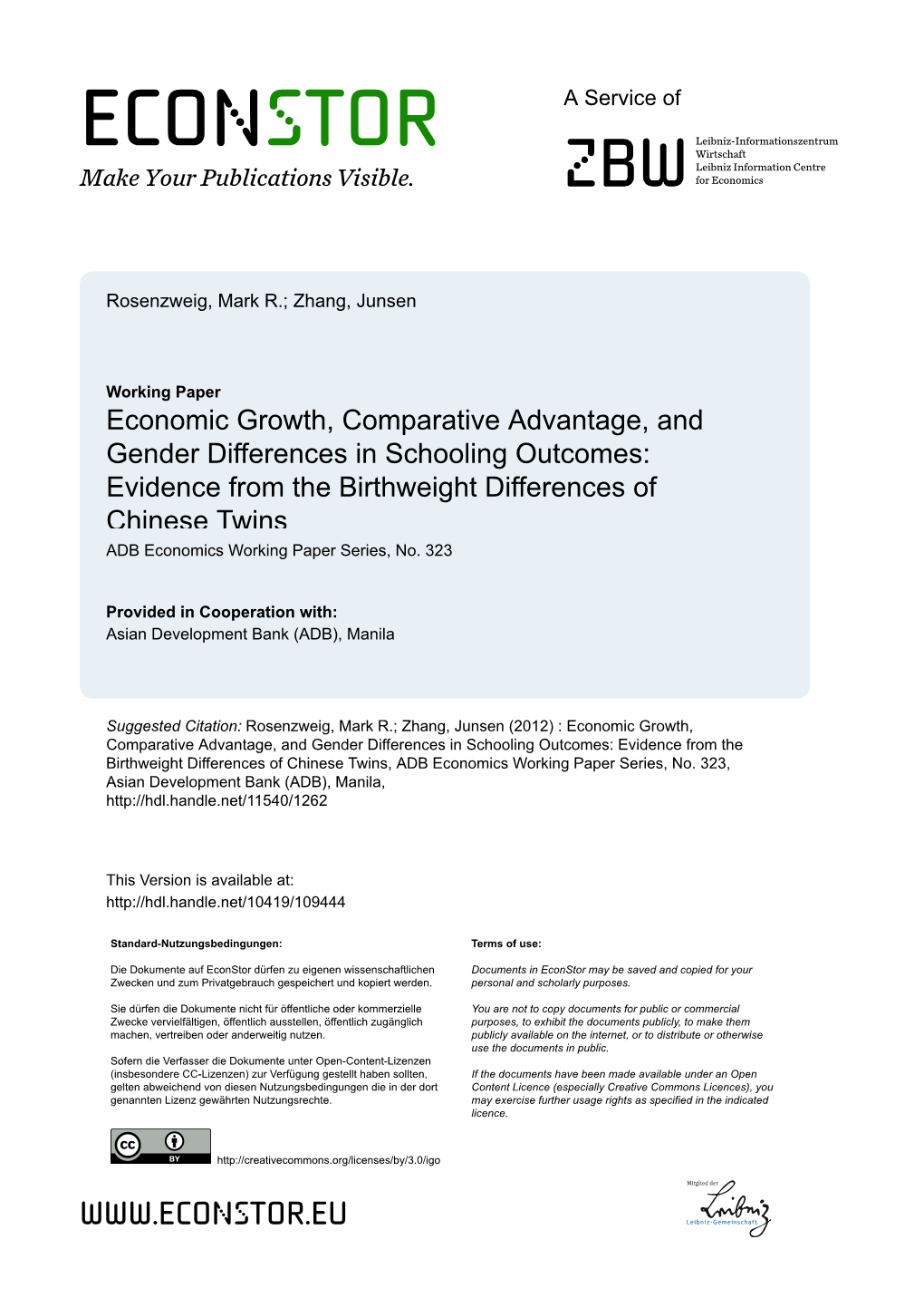 Economic Growth, Comparative Advantage, and Gender