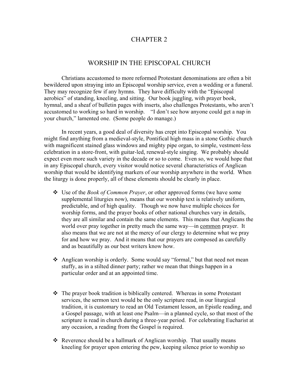 Chapter 2 Worship in the Episcopal Church