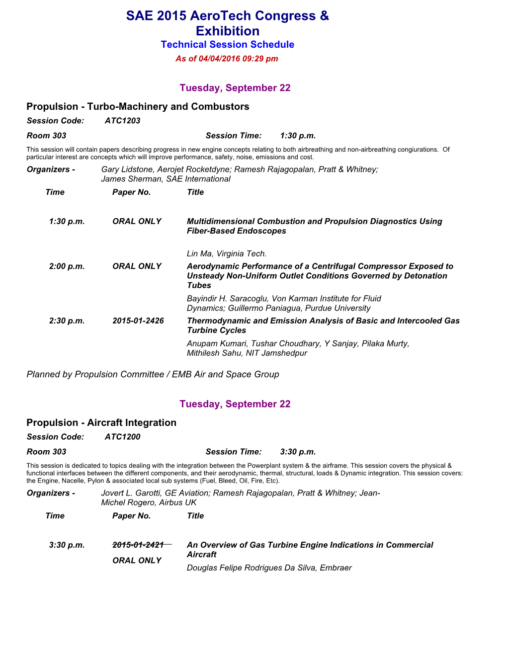 SAE 2015 Aerotech Congress & Exhibition