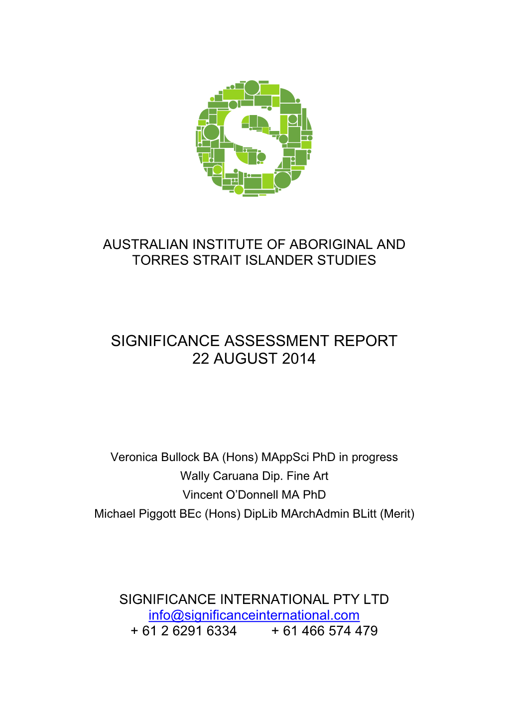 Significance Assessment Report 22 August 2014