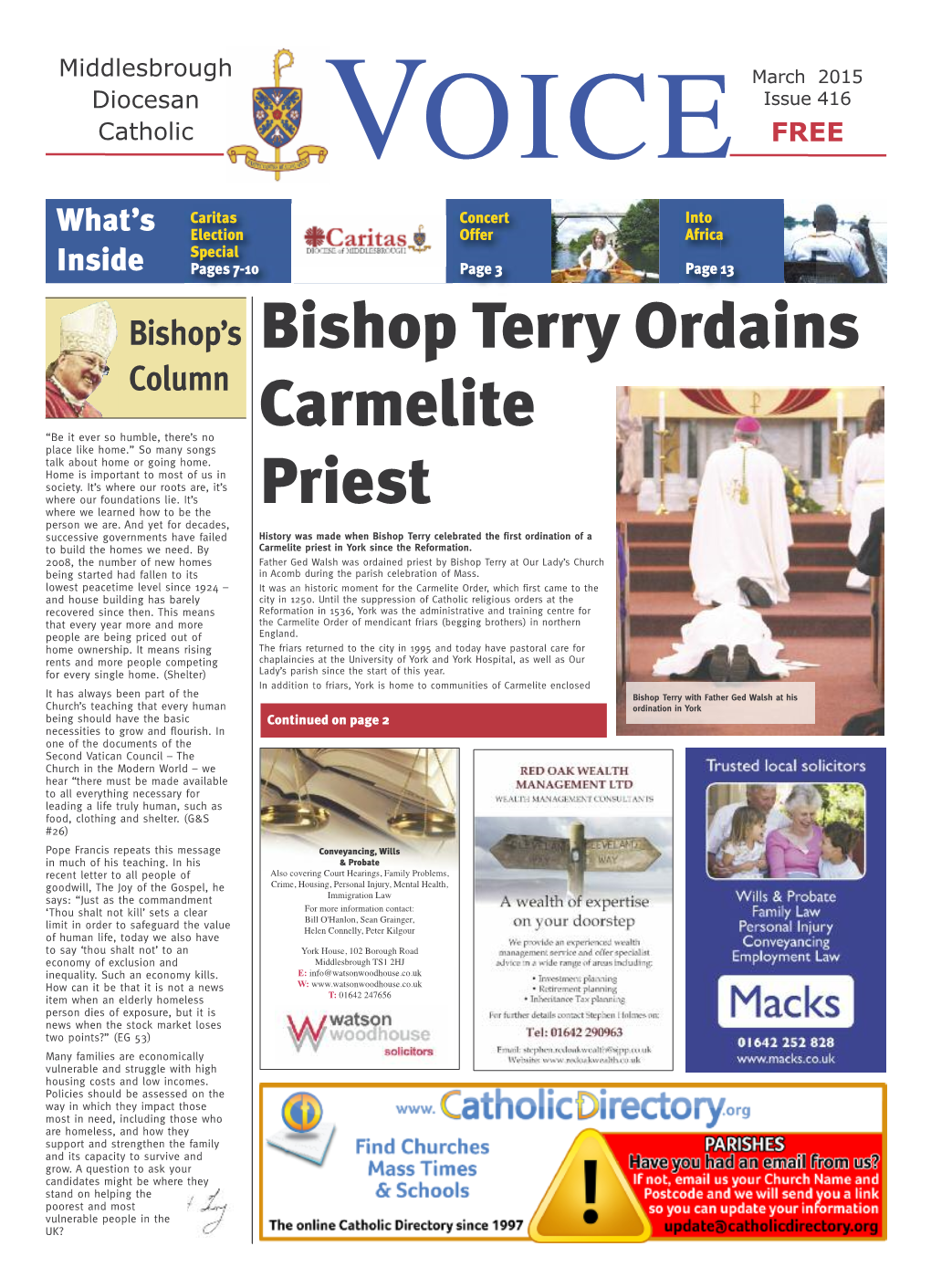 Bishop Terry Ordains Carmelite Priest