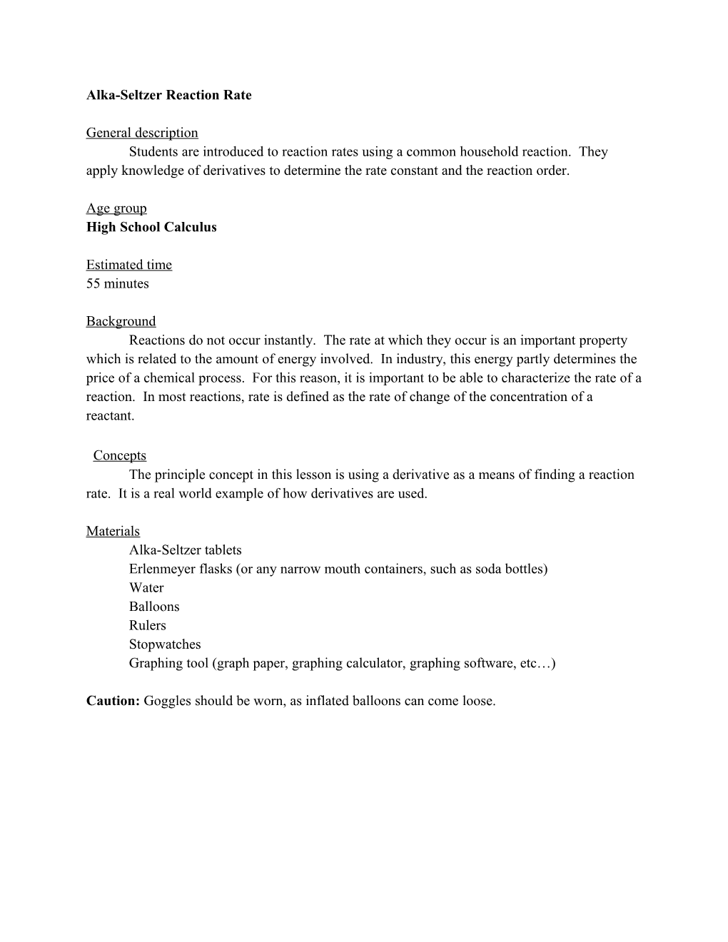 Alka-Seltzer Reaction Rate