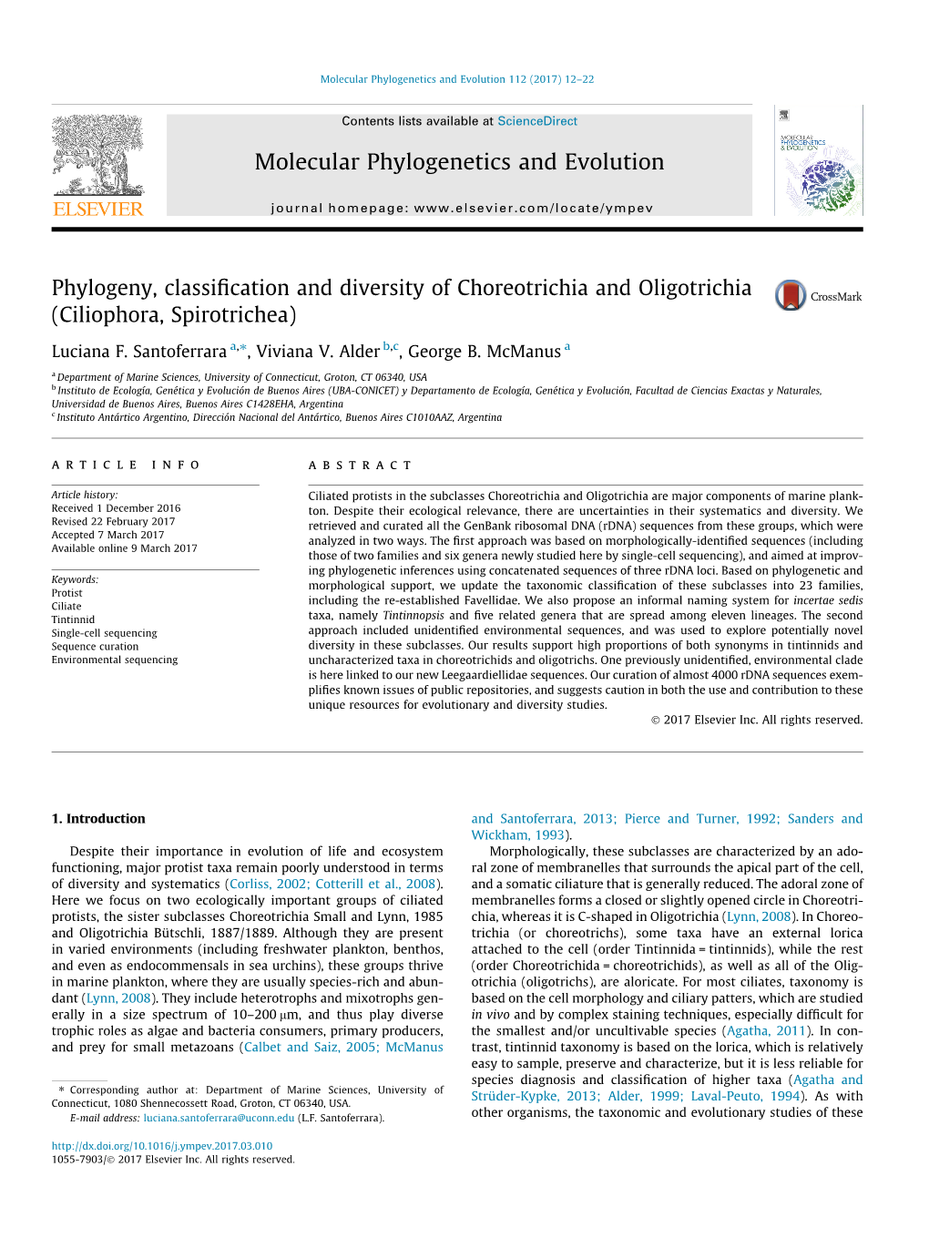 Phylogeny, Classification and Diversity of Choreotrichia and Oligotrichia