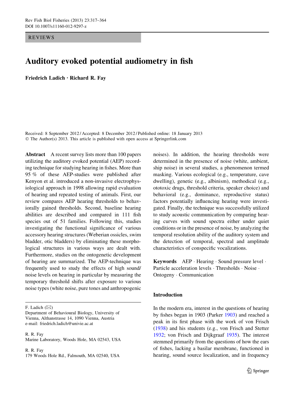 Auditory Evoked Potential Audiometry in Fish