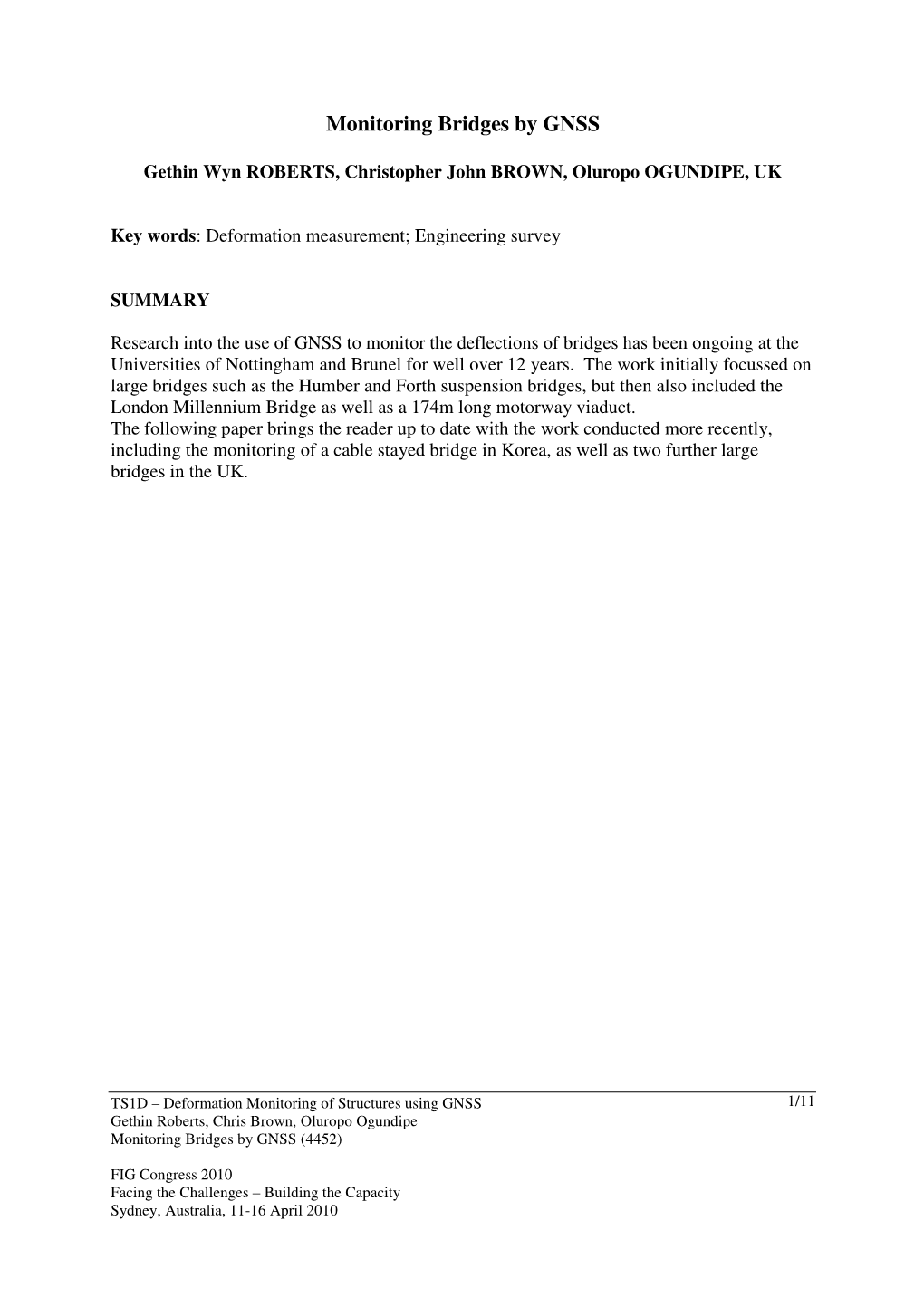 Monitoring Bridges by GNSS