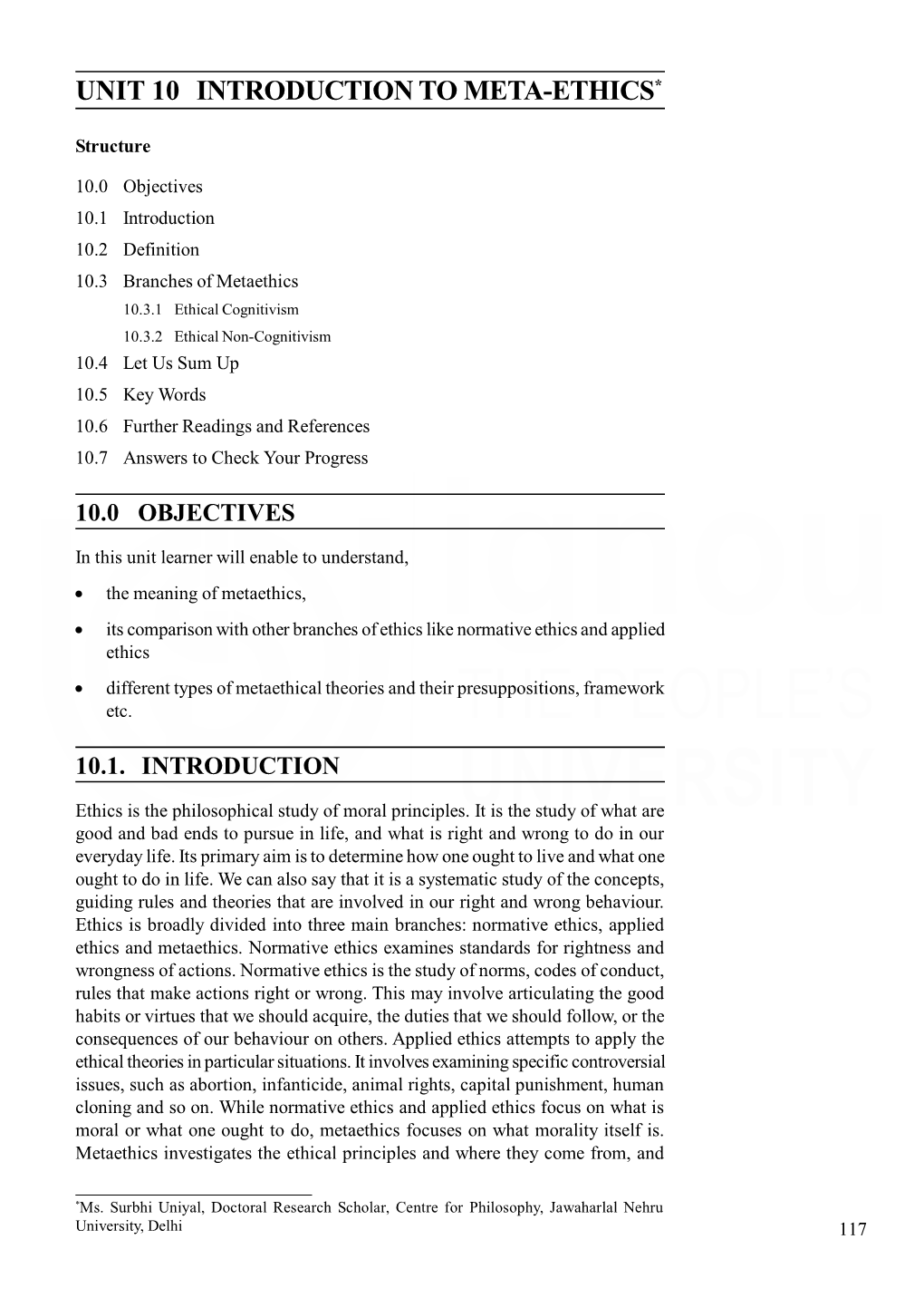 UNIT 10 INTRODUCTION to META-ETHICS* Introduction to Meta-Ethics