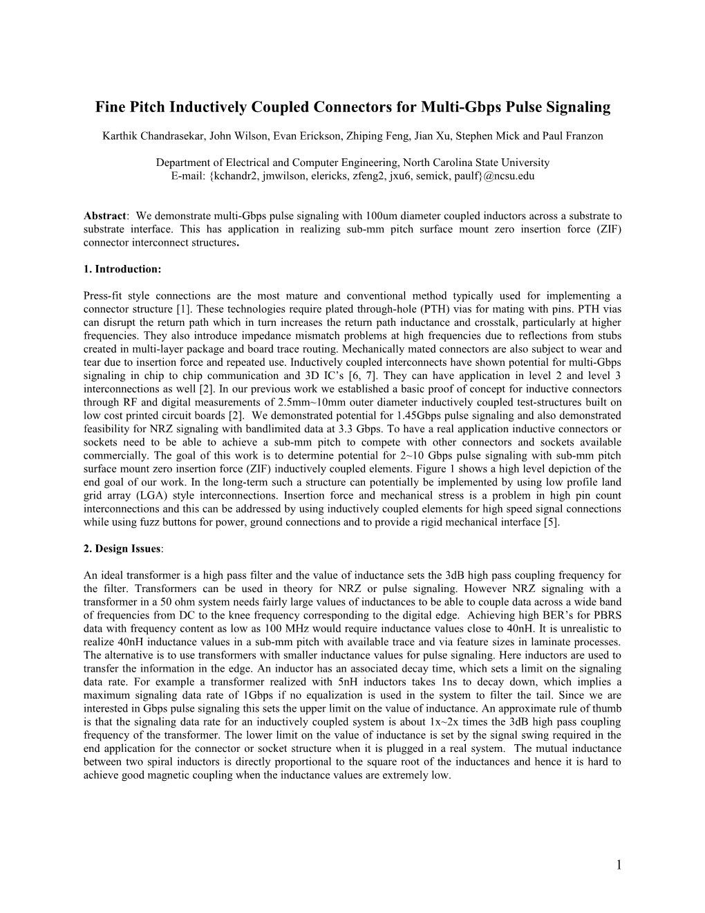 Inductive Connectors for Pulse Signaling