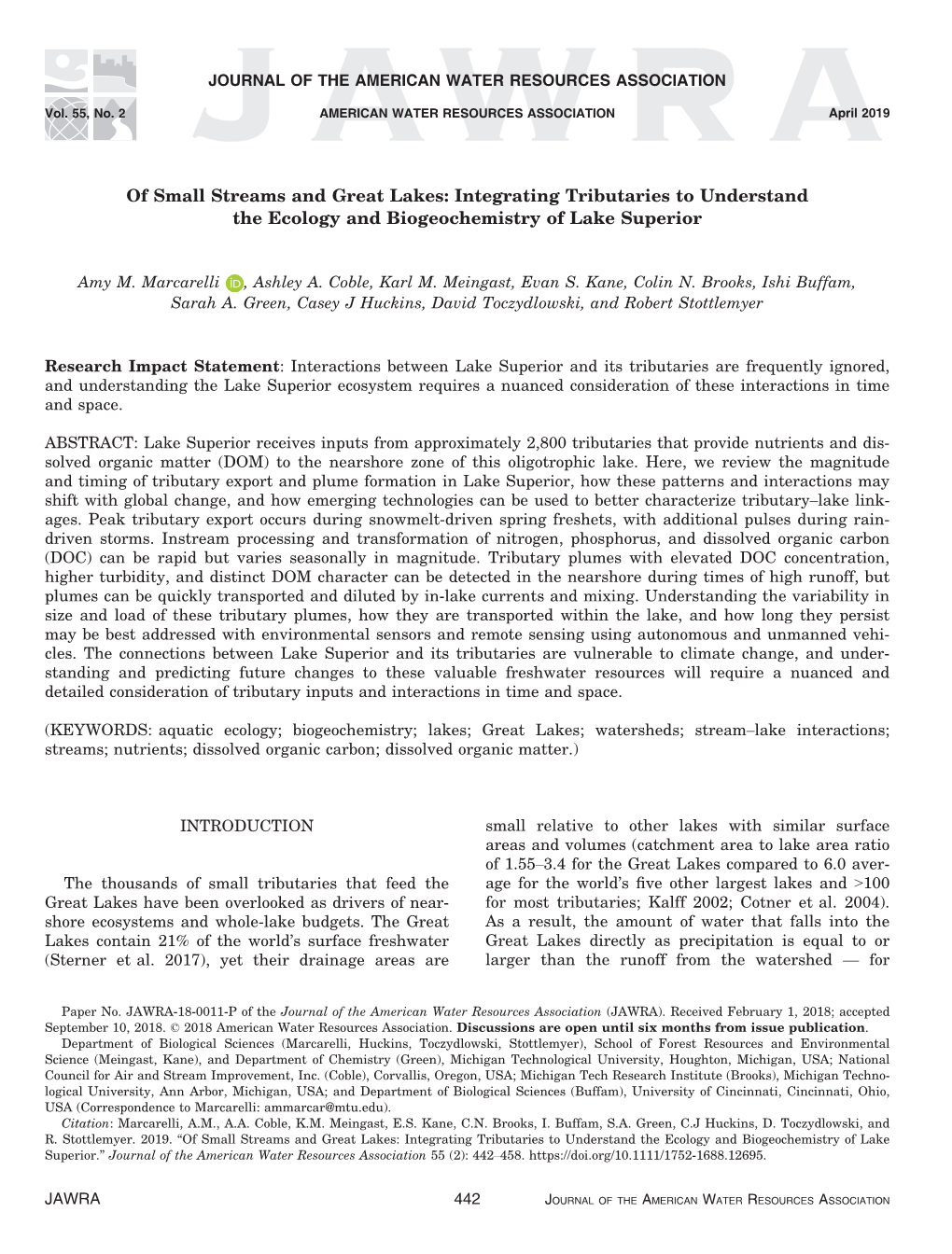 Of Small Streams and Great Lakes: Integrating Tributaries to Understand the Ecology and Biogeochemistry of Lake Superior