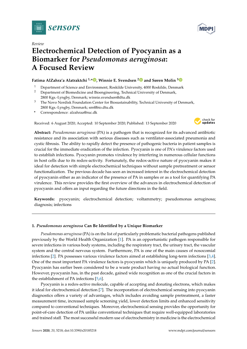 Electrochemical Detection of Pyocyanin As a Biomarker for Pseudomonas Aeruginosa: a Focused Review