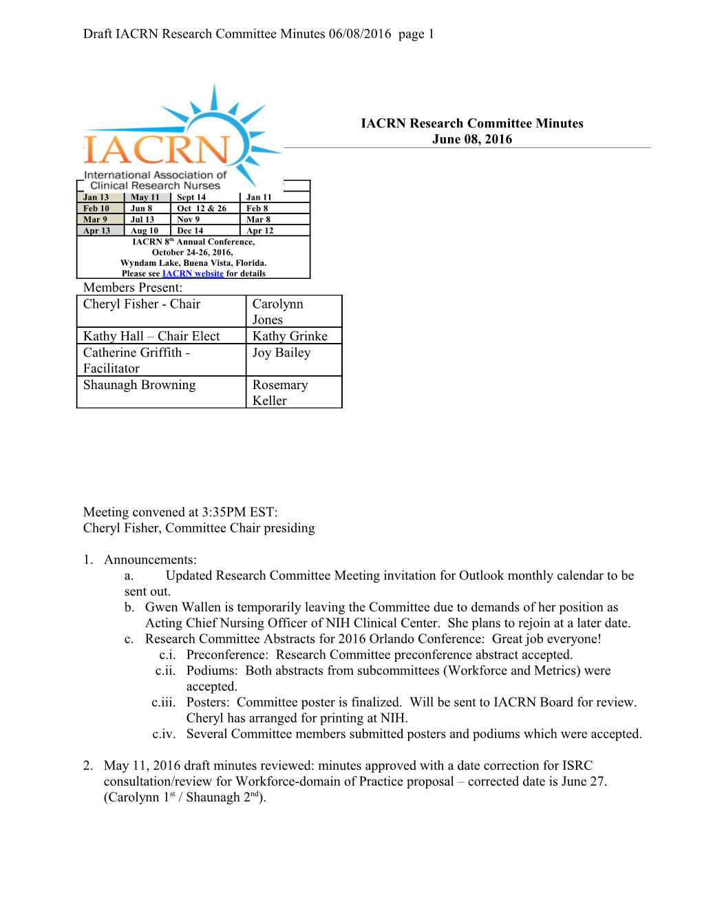 Draft IACRN Research Committee Minutes 06/08/2016 Page 1