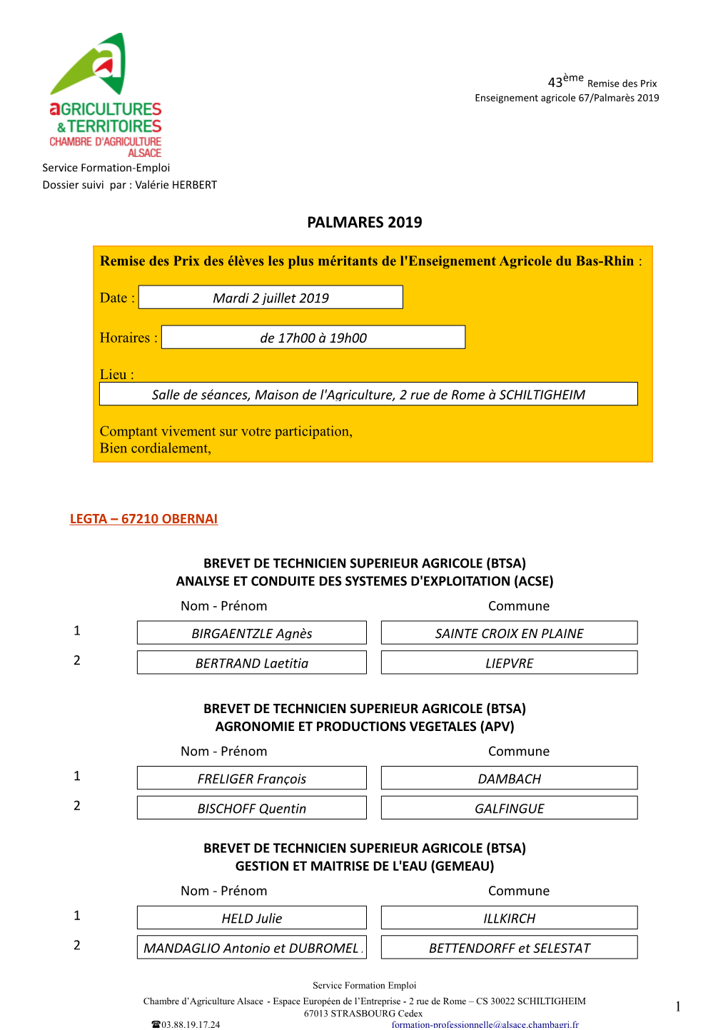 Palmares 2019