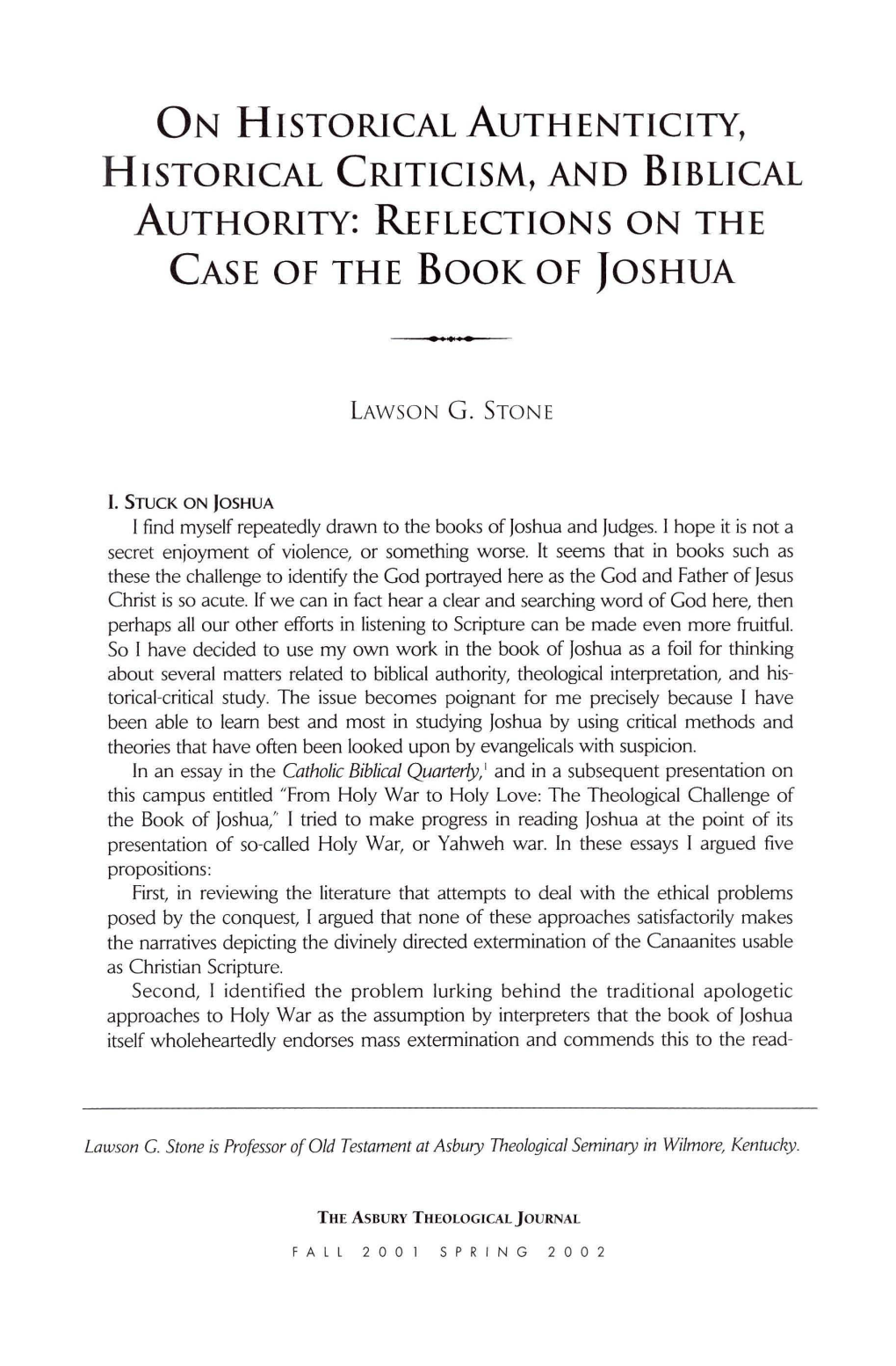 On Historical Authenticity, Historical Criticism, and Biblical Authority: Reflections on the Case of the Book of Joshua