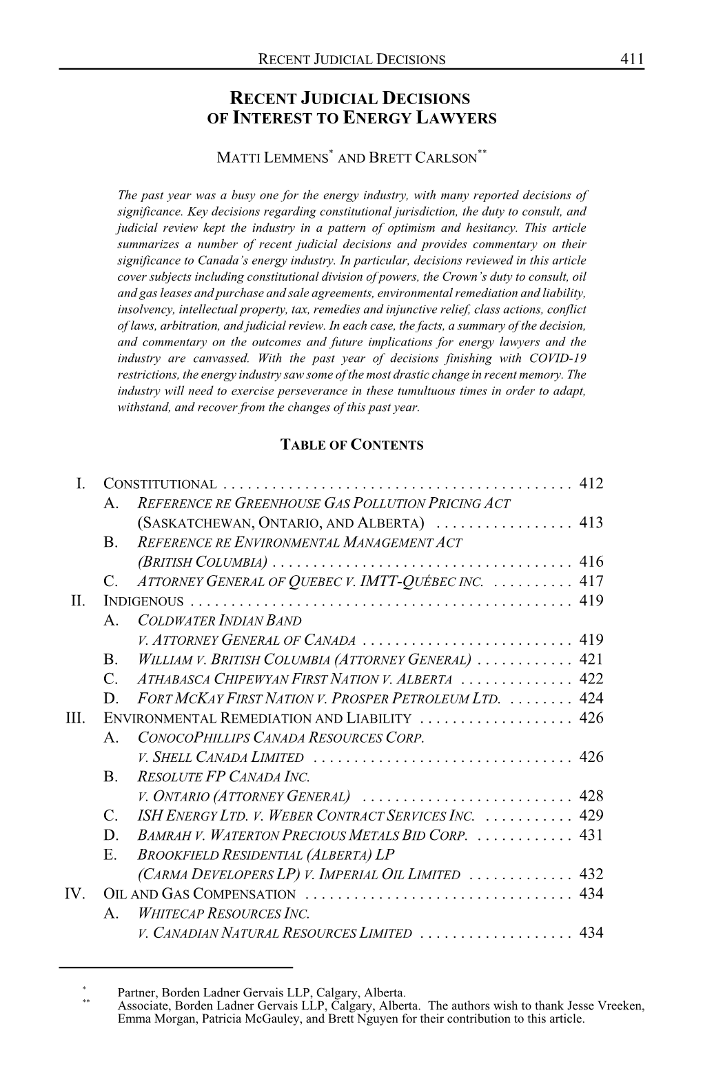 411 Recent Judicial Decisions Of