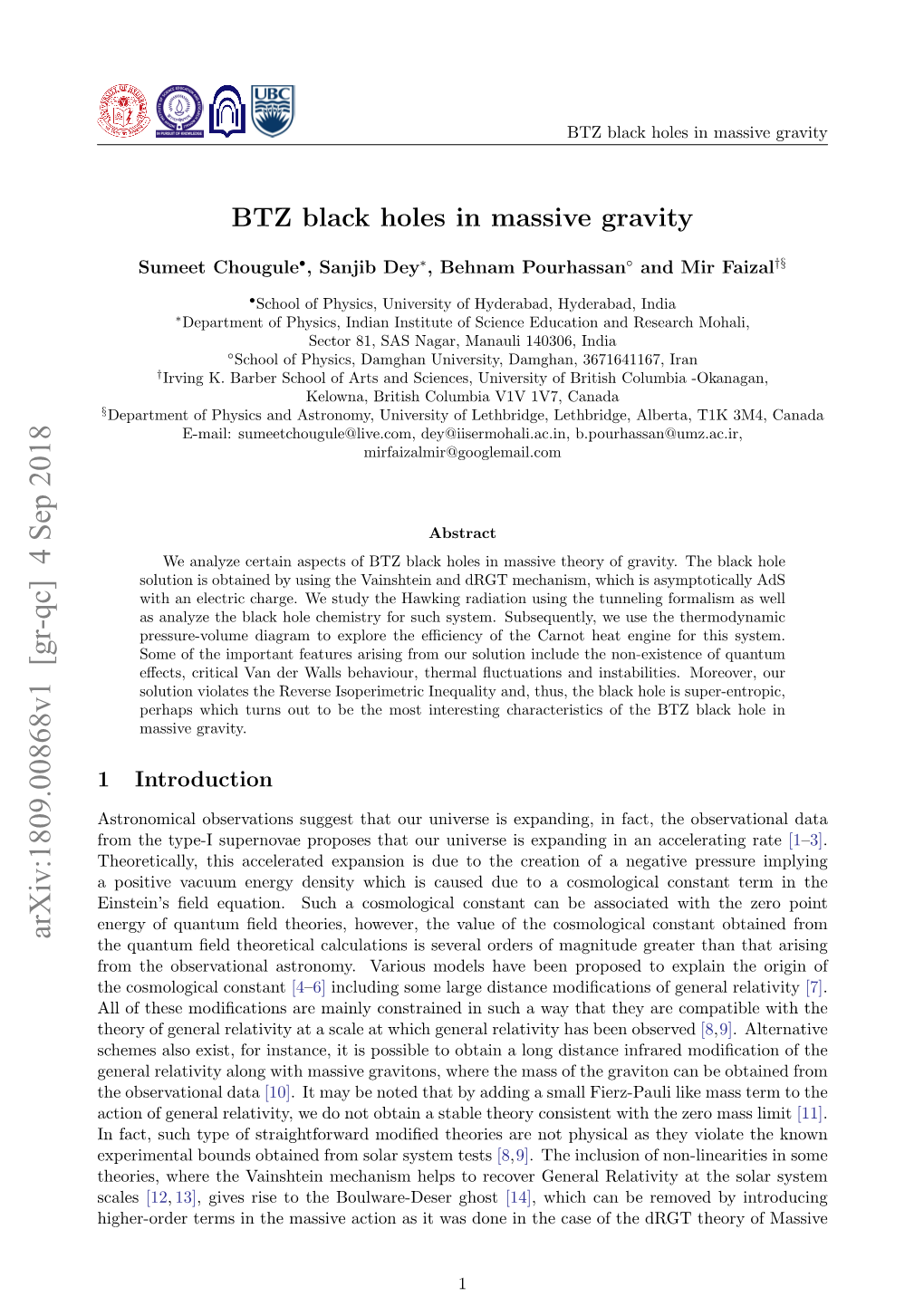 BTZ Black Holes in Massive Gravity