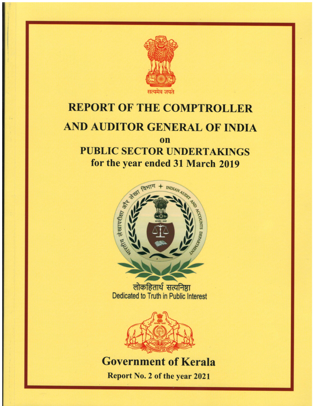 REPORT of the COMPTROLLER and AUDITOR GENERAL of INDIA on PUBLIC SECTOR UNDERTAKINGS for the Year Ended 31 March Z0l9