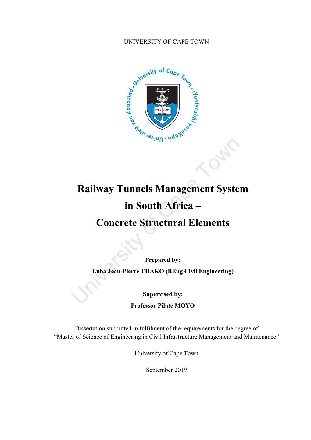 Railway Tunnels Management System in South Africa – Concrete Structural Elements 1-2