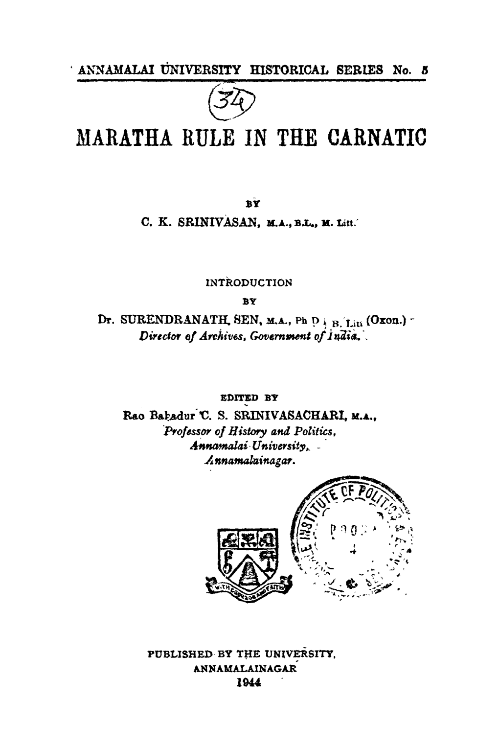 Maratha Rule in the Carnatic