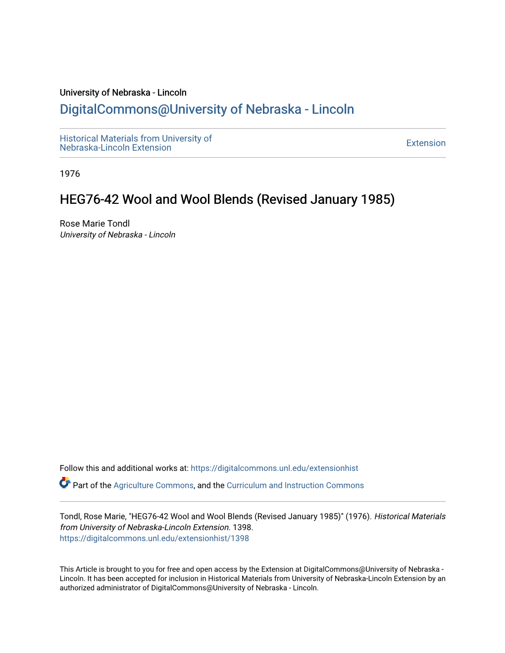 HEG76-42 Wool and Wool Blends (Revised January 1985)