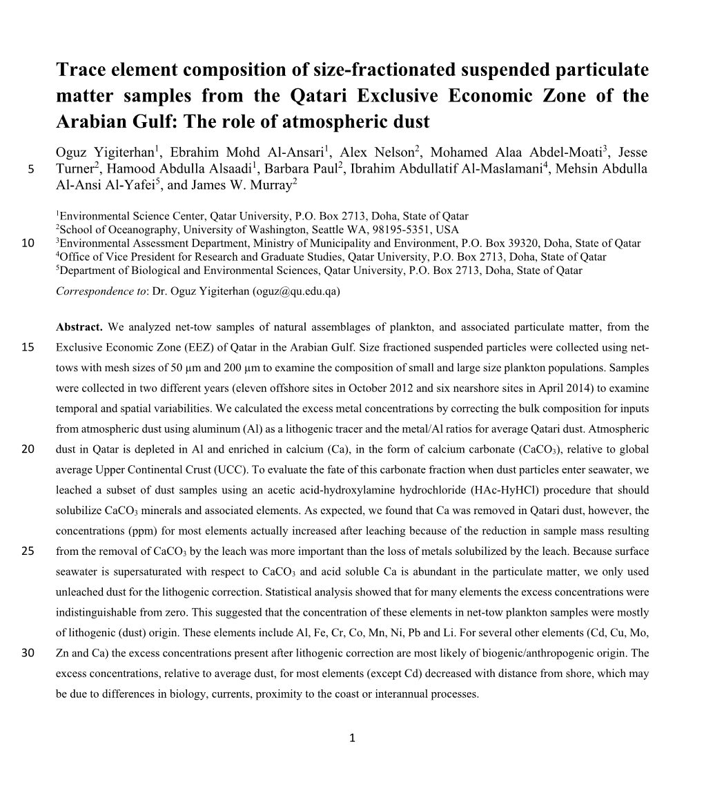 Trace Element Composition of Size-Fractionated Suspended