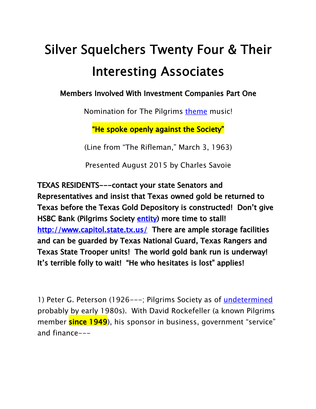 Silver Squelchers Twenty Four & Their Interesting Associates